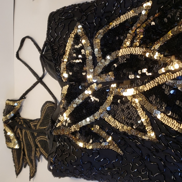Vintage SZ6  black beaded silk with gold  Sequent leaves.    E98 - Picture 6 of 12